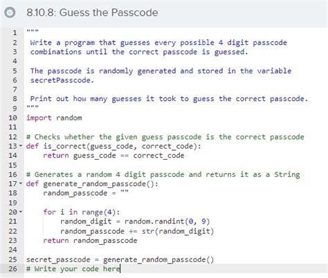 This is for all of my answers to exercises in my Java CodeHS program. . Codehs guess the passcode
